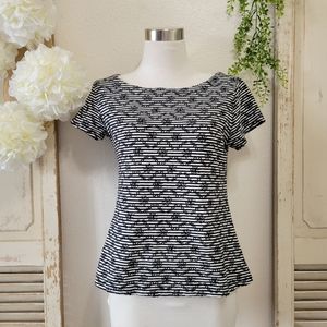 Postage stamp by Anthropologie black striped floral embroidered short sleeve top